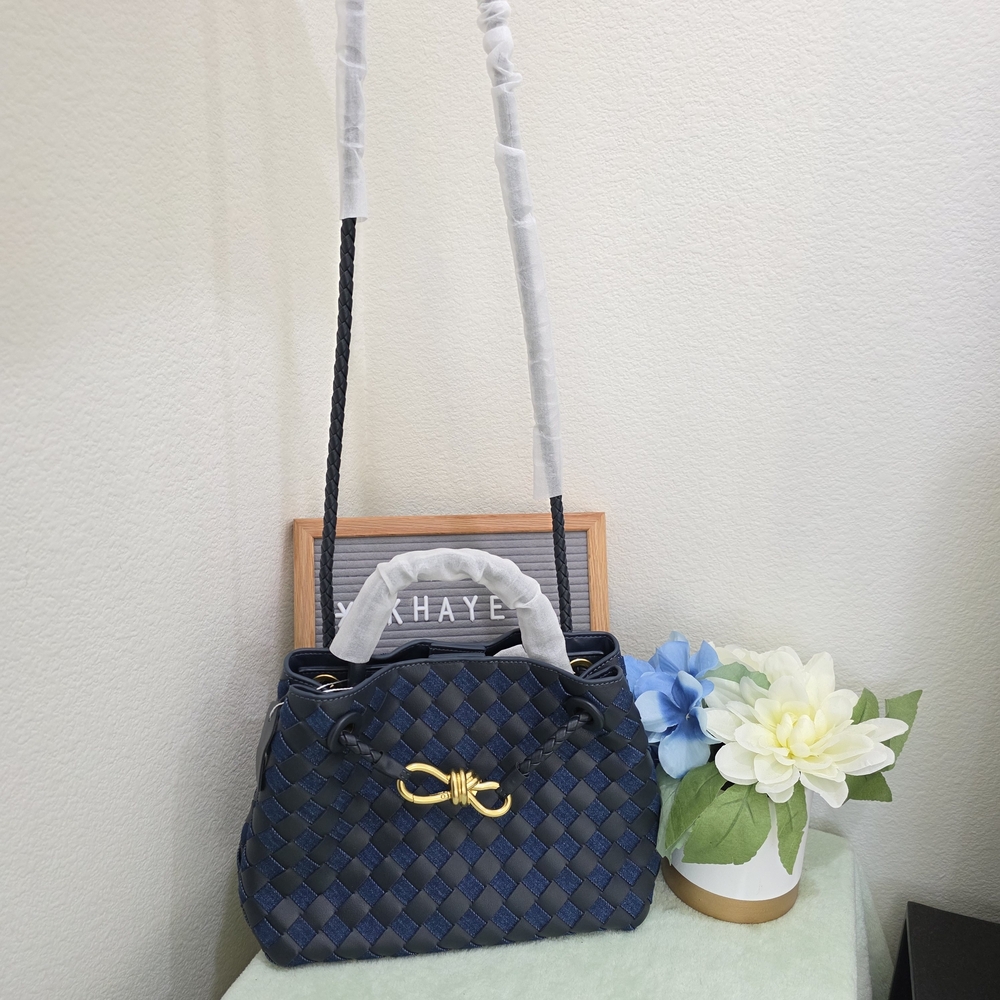 Elegant Navy and Denim Woven Handbag - Picture 3 of 5
